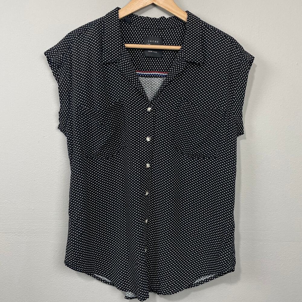 Jachs Girlfriend Top Size M Black Micro Hearts Twee Rockabilly Minimalist Basics